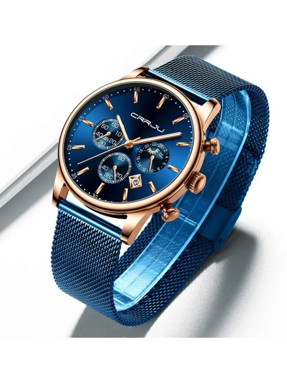 Stylish Men's Casual Chronograph Watch - Waterproof, Auto Date, Full Steel Mesh